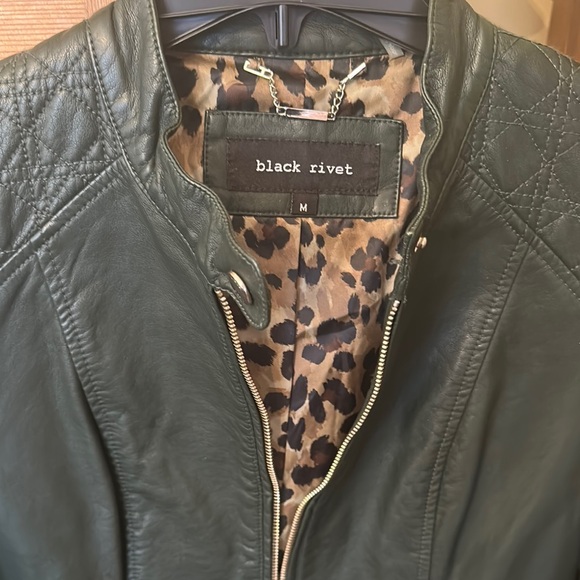 Black Rivet Women’s Faux Green Leather Moto Jacket - Picture 3 of 13